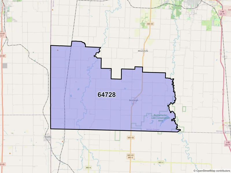 Map of Bronaugh, Missouri and ZIP codes
