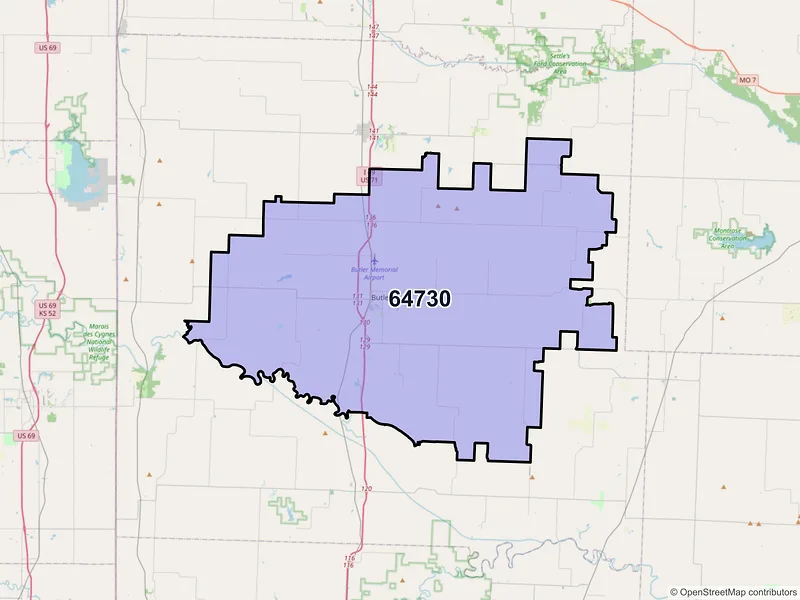 Map of ZIP Code 64730 — Butler, MO