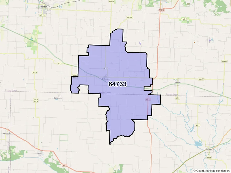 Map of ZIP Code 64733 — Chilhowee, MO