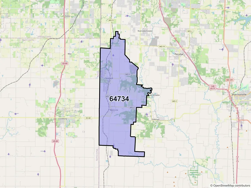 Map of ZIP Code 64734 — Cleveland, MO