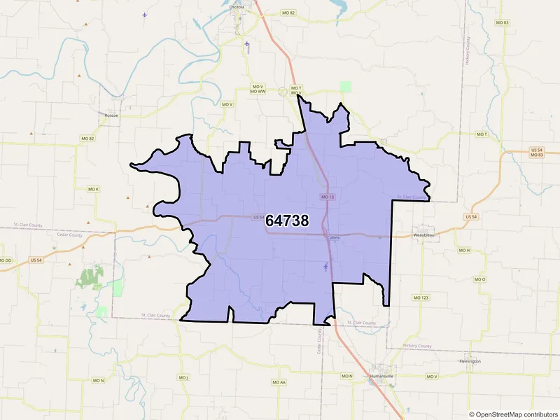 Map of ZIP Code 64738 — Collins, MO