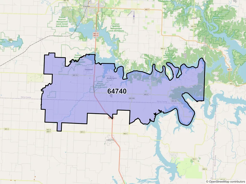 Map of Deepwater, Missouri and ZIP codes