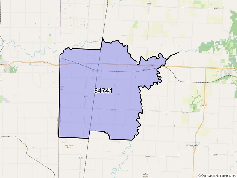 Map of ZIP Code 64741 — Deerfield, MO