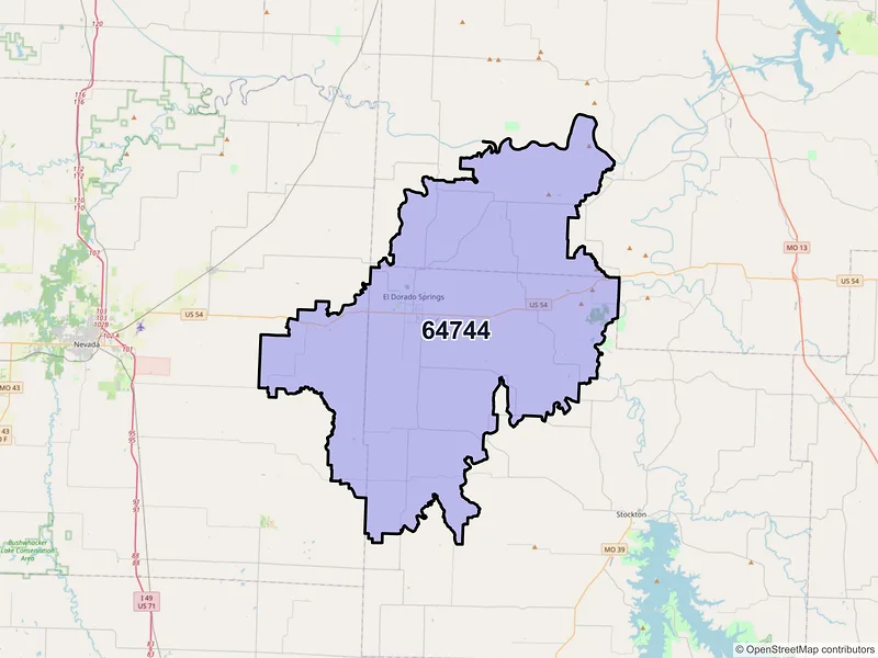 Map of ZIP Code 64744 — El Dorado Springs, MO