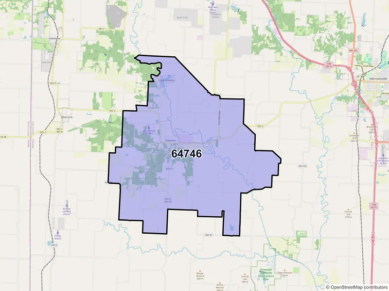Map of ZIP Code 64746 — Freeman, MO