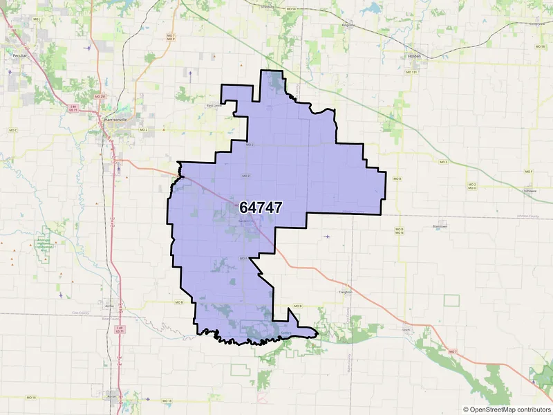 Map of ZIP Code 64747 — Garden City, MO