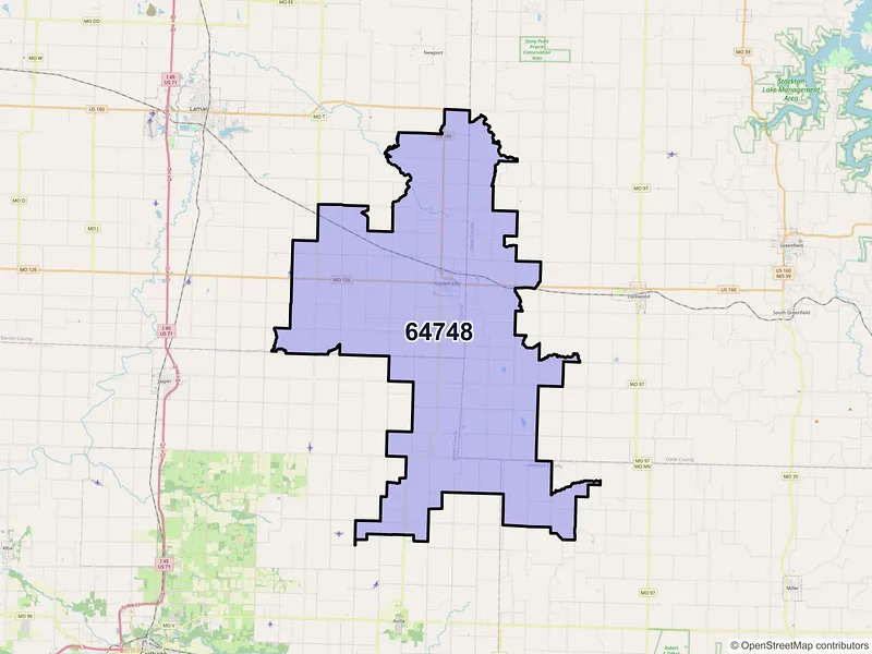 Map of ZIP Code 64748 — Golden City, MO