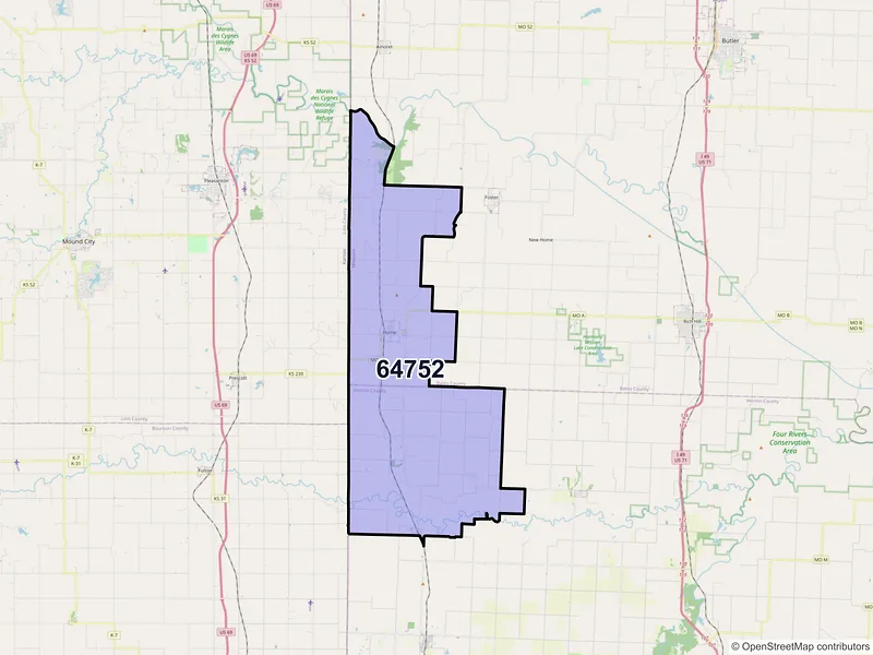 Map of ZIP Code 64752 — Hume, MO