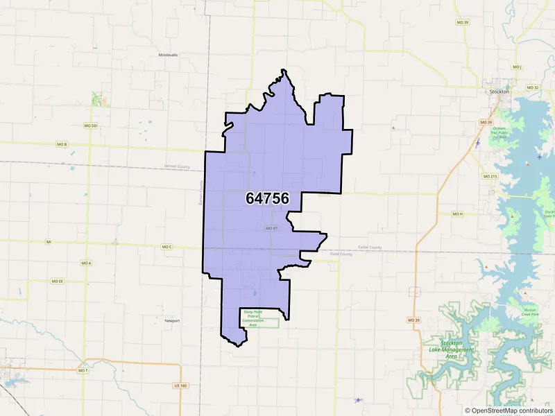 Map of ZIP Code 64756 — Jerico Springs, MO