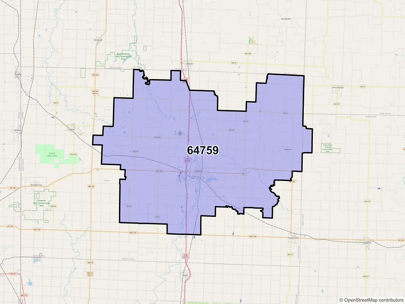 Map of Lamar, Missouri and ZIP codes