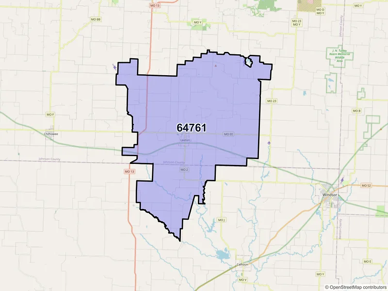 Map of ZIP Code 64761 — Leeton, MO