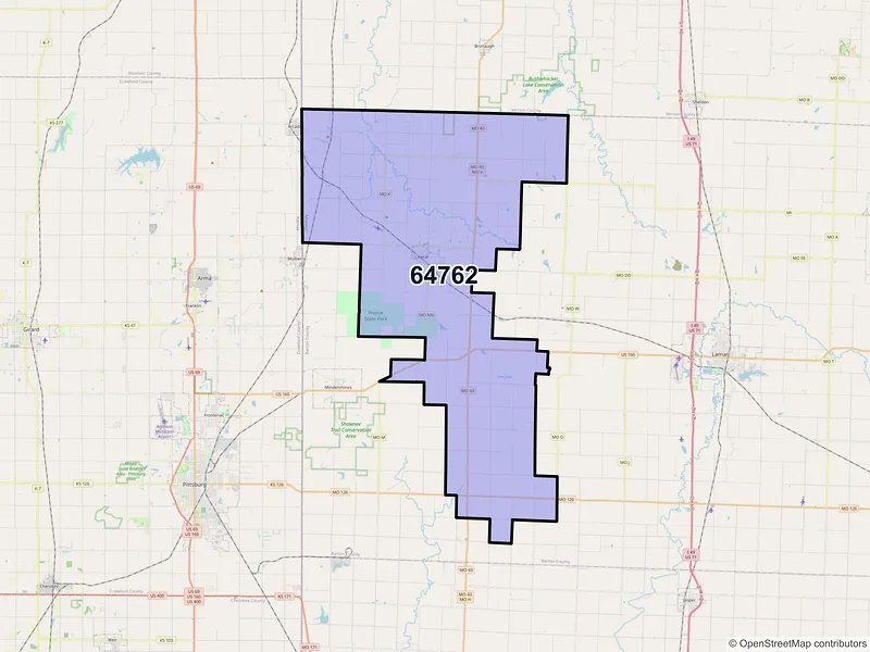 Map of ZIP Code 64762 — Liberal, MO