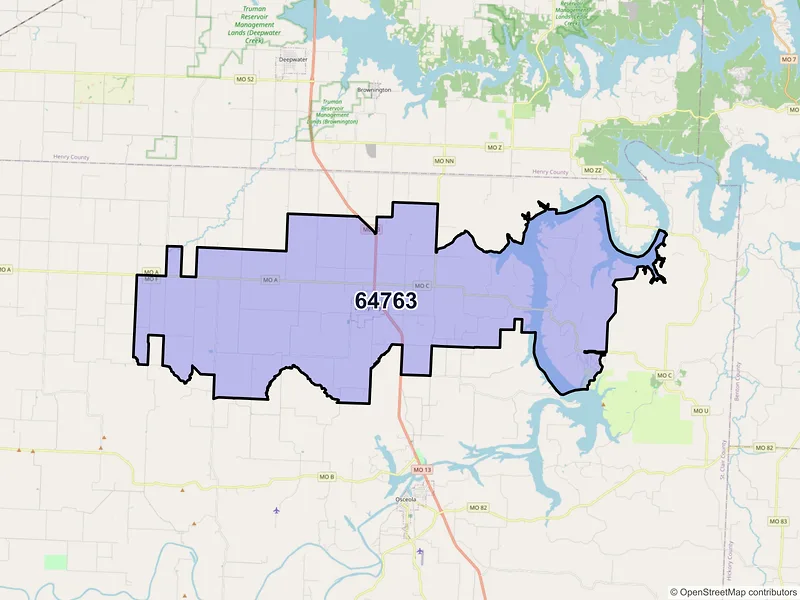 Map of ZIP Code 64763 — Lowry City, MO