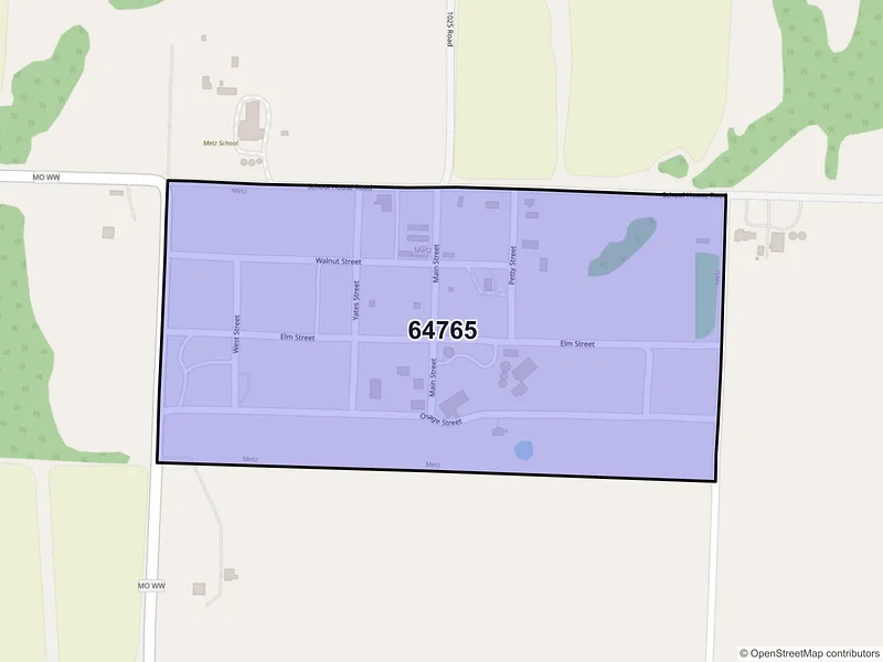 Map of Metz, Missouri and ZIP codes