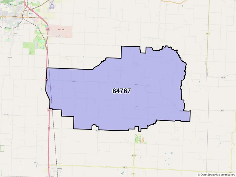 Map of ZIP Code 64767 — Milo, MO