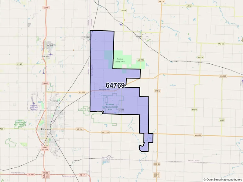 Map of ZIP Code 64769 — Mindenmines, MO