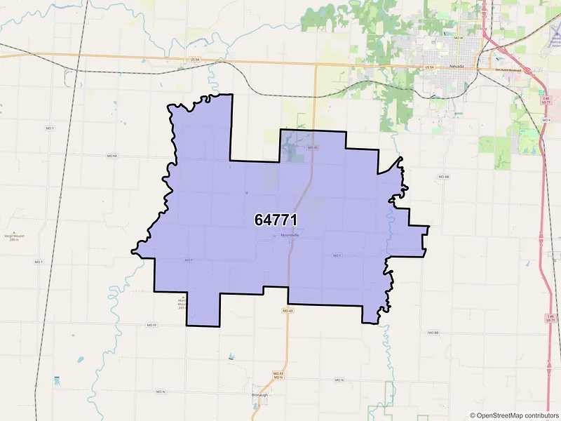 Map of ZIP Code 64771 — Moundville, MO