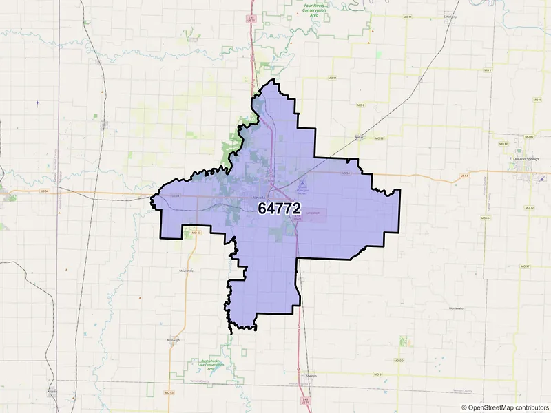 Map of ZIP Code 64772 — Nevada, MO