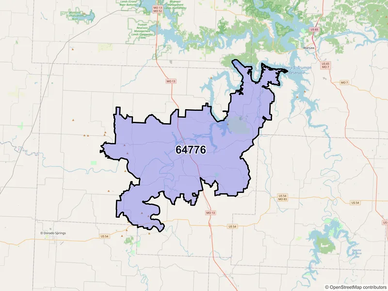 Map of Osceola, Missouri and ZIP codes