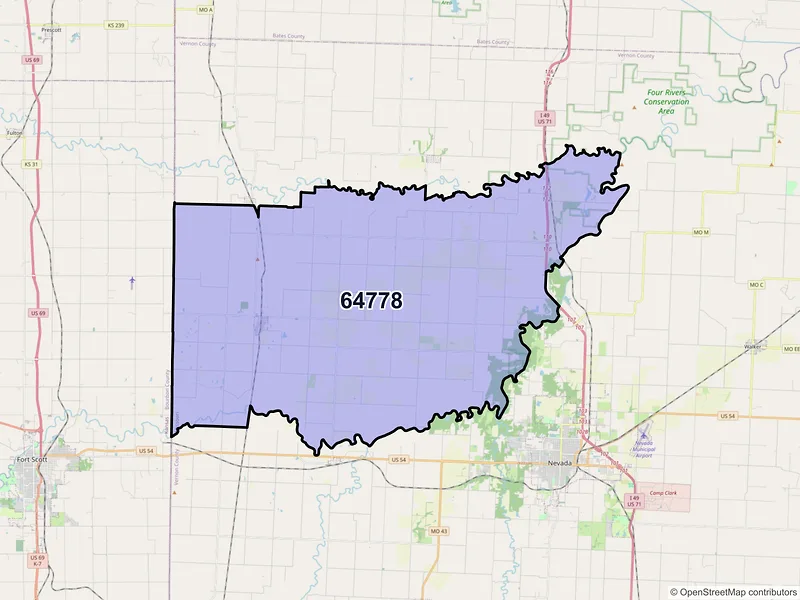 Map of ZIP Code 64778 — Richards, MO