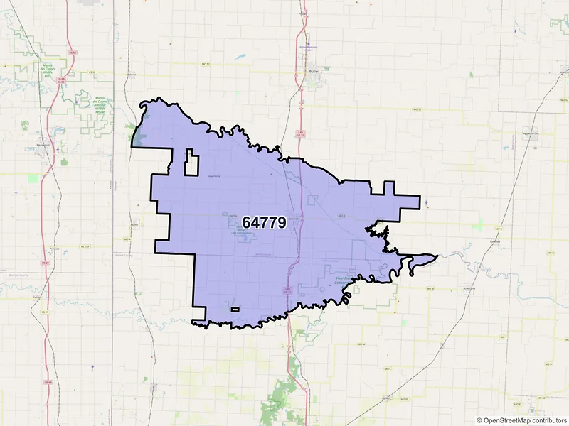 Map of ZIP Code 64779 — Rich Hill, MO