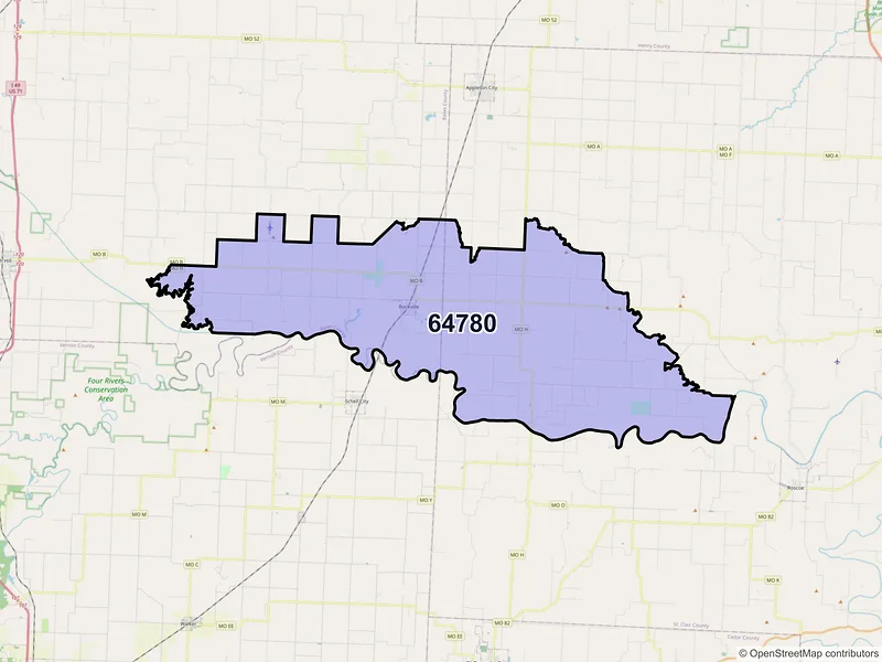 Map of ZIP Code 64780 — Rockville, MO
