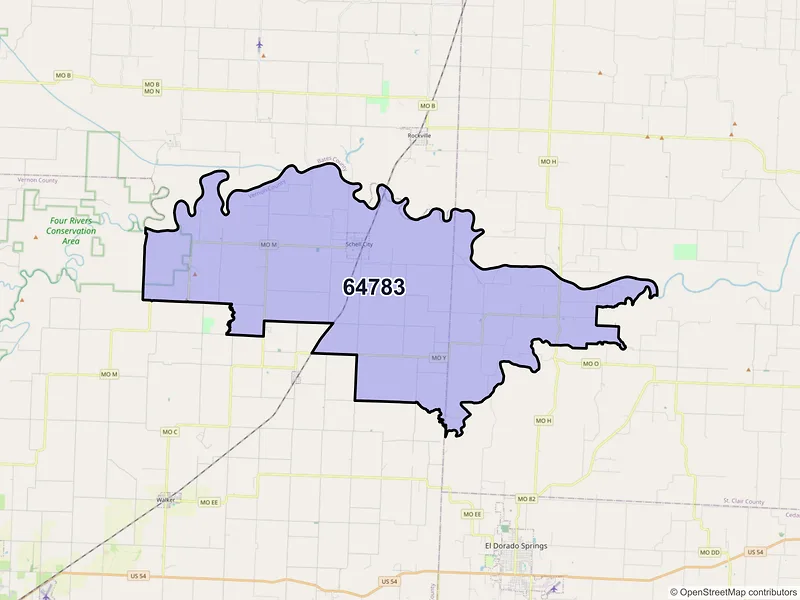Map of ZIP Code 64783 — Schell City, MO