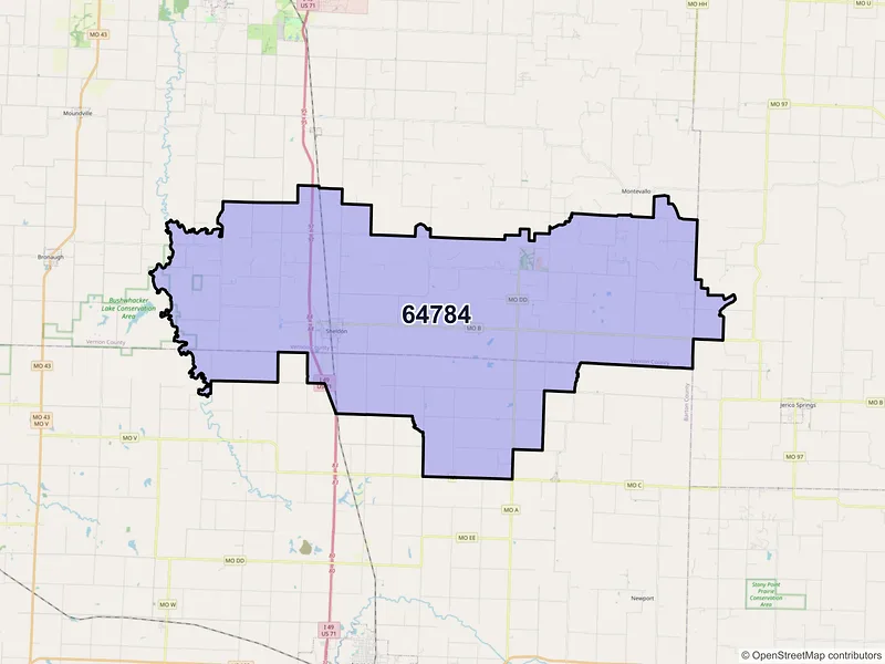 Map of ZIP Code 64784 — Sheldon, MO