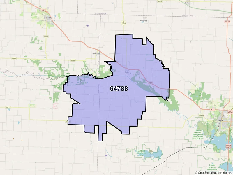 Map of ZIP Code 64788 — Urich, MO