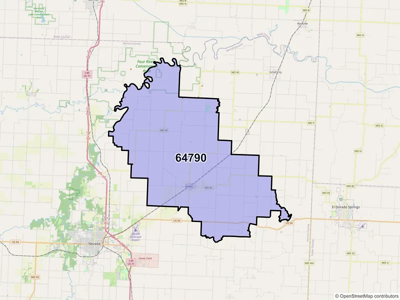 Map of ZIP Code 64790 — Walker, MO