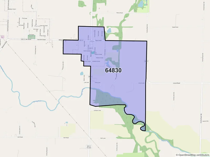 Map of Alba, Missouri and ZIP codes