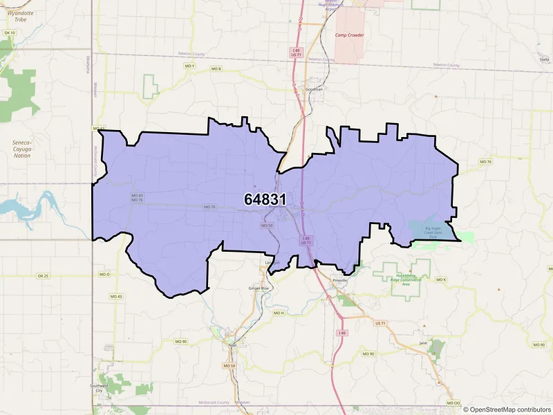 Map of ZIP Code 64831 — Anderson, MO