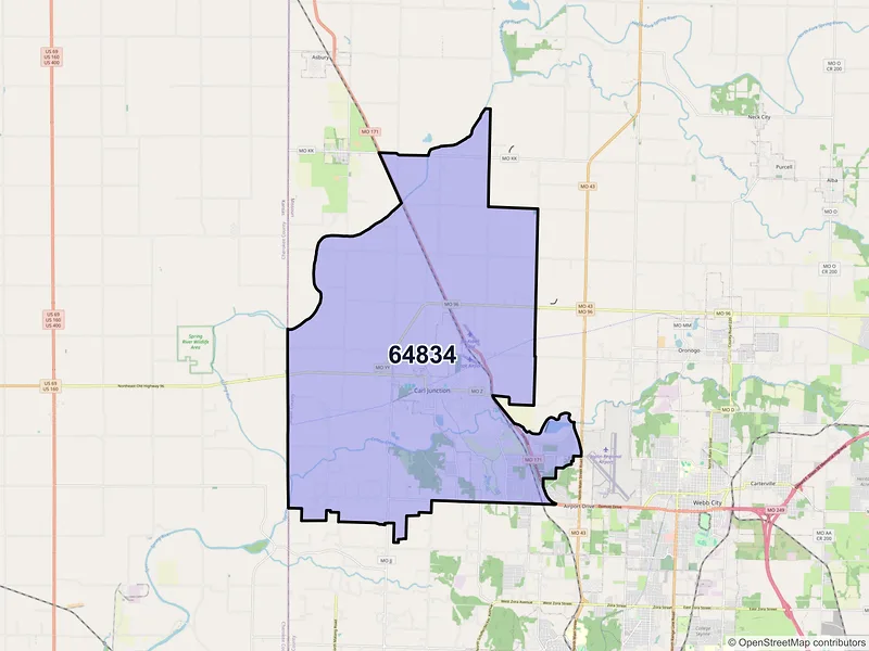 Map of Carl Junction, Missouri and ZIP codes