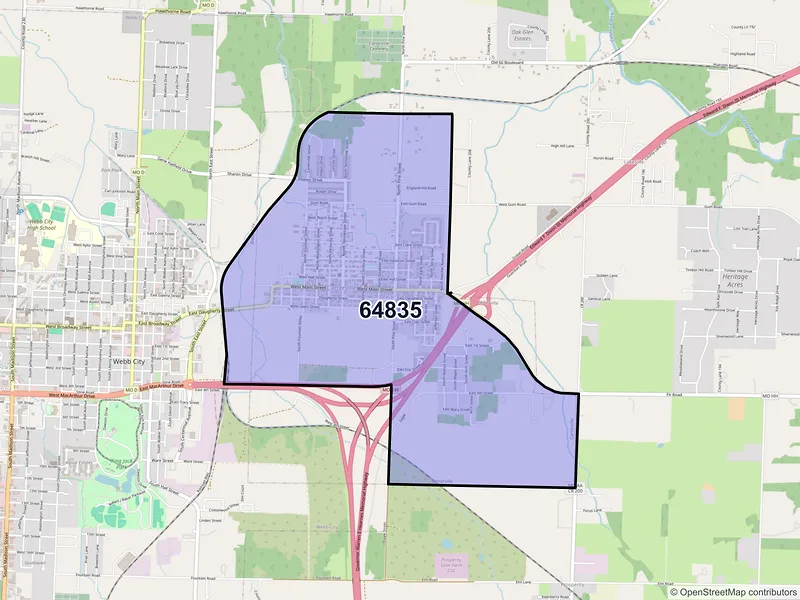 Map of Carterville, Missouri and ZIP codes