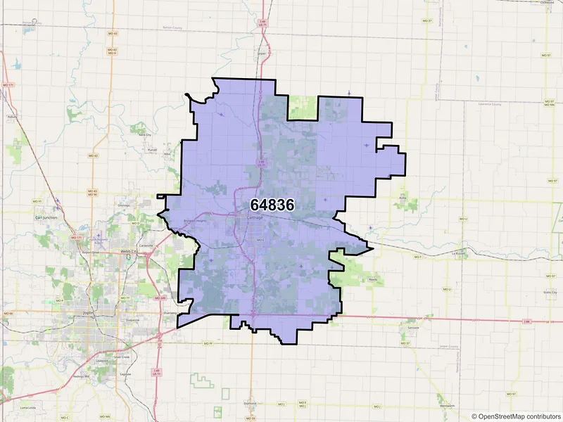 Map of ZIP Code 64836 — Carthage, MO