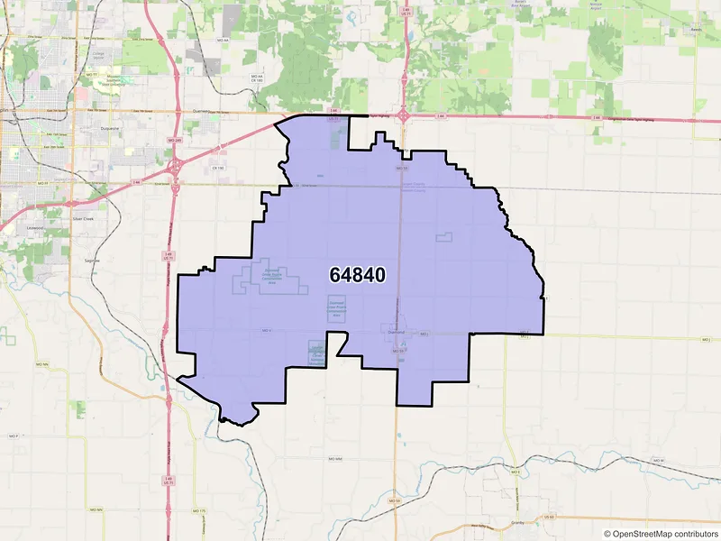 Map of ZIP Code 64840 — Diamond, MO