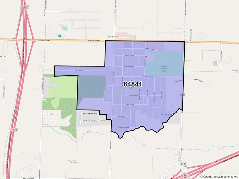 Map of Duenweg, Missouri and ZIP codes
