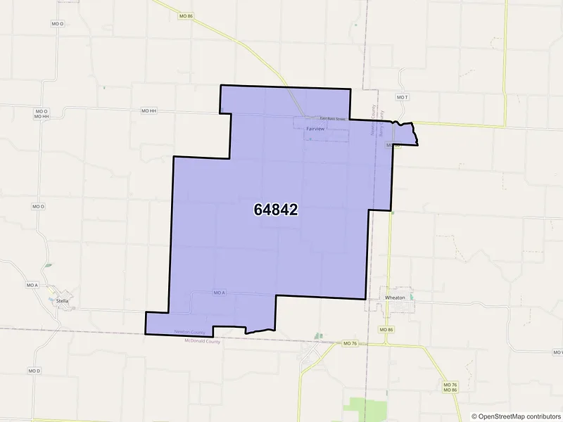 Map of ZIP Code 64842 — Fairview, MO