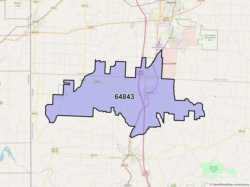 Map of ZIP Code 64843 — Goodman, MO