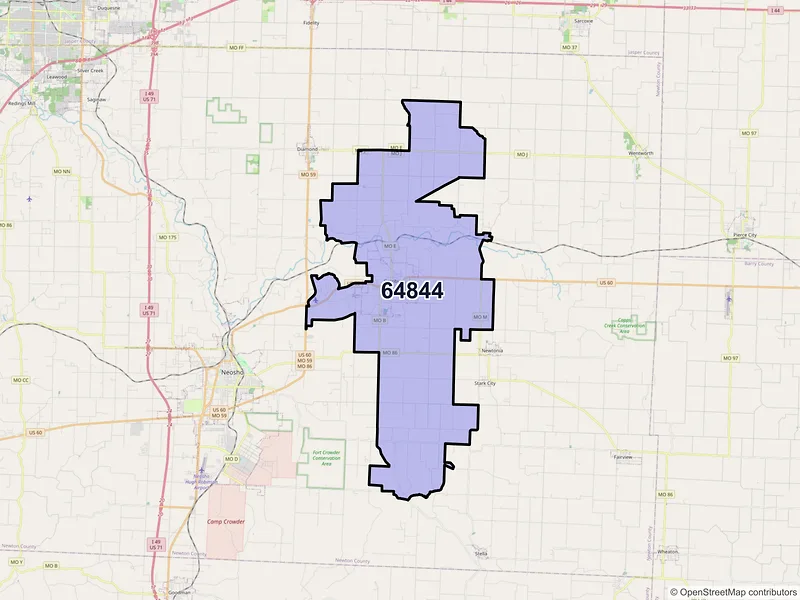 Map of ZIP Code 64844 — Granby, MO