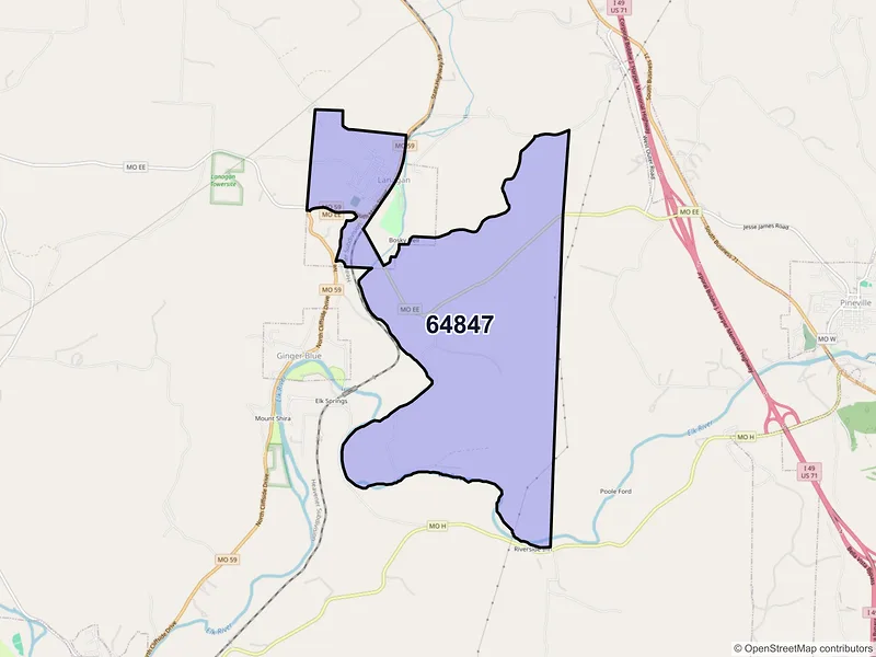 Map of ZIP Code 64847 — Lanagan, MO