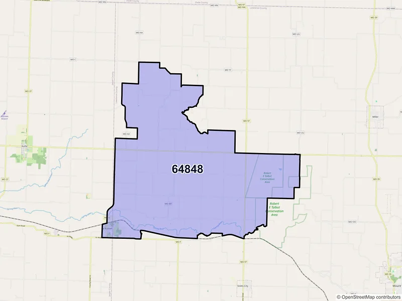 Map of La Russell, Missouri and ZIP codes