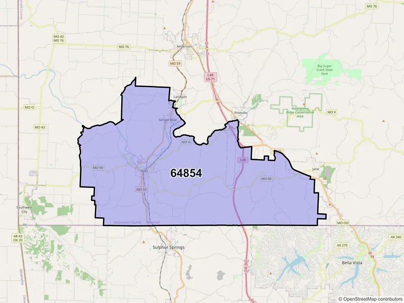 Map of ZIP Code 64854 — Noel, MO