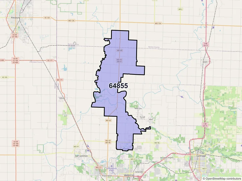 Map of ZIP Code 64855 — Oronogo, MO