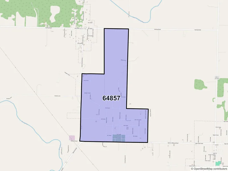 Map of Purcell, Missouri and ZIP codes