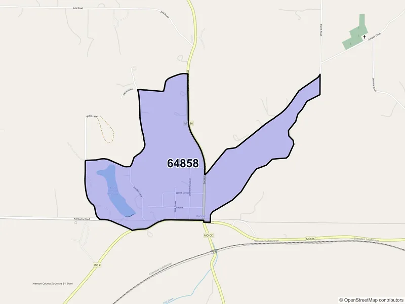Map of Racine, Missouri and ZIP codes