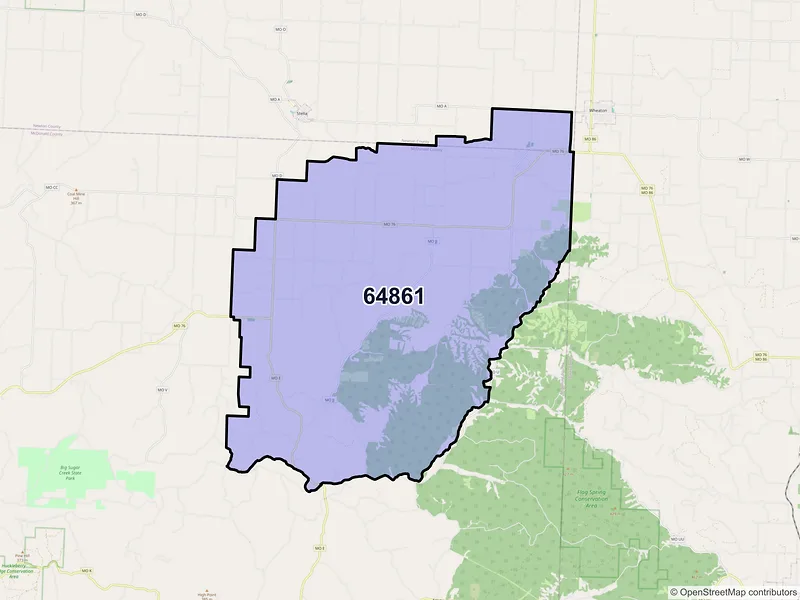 Map of ZIP Code 64861 — Rocky Comfort, MO