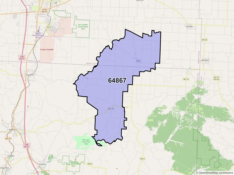Map of ZIP Code 64867 — Stella, MO