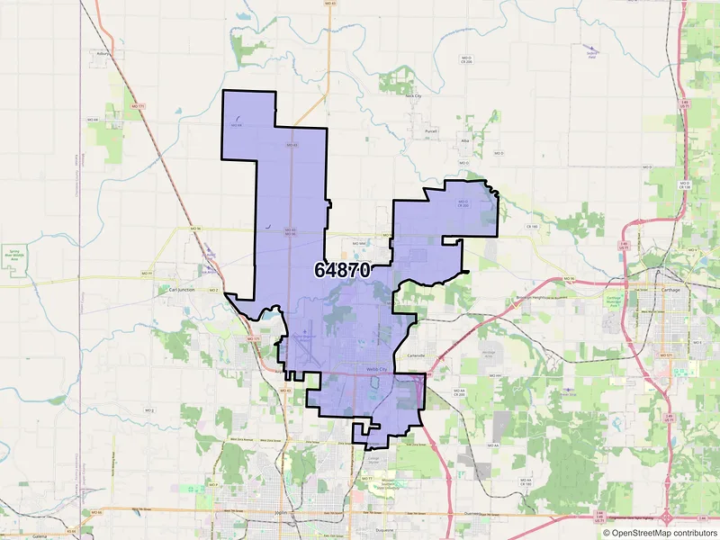 Map of Webb City, Missouri and ZIP codes