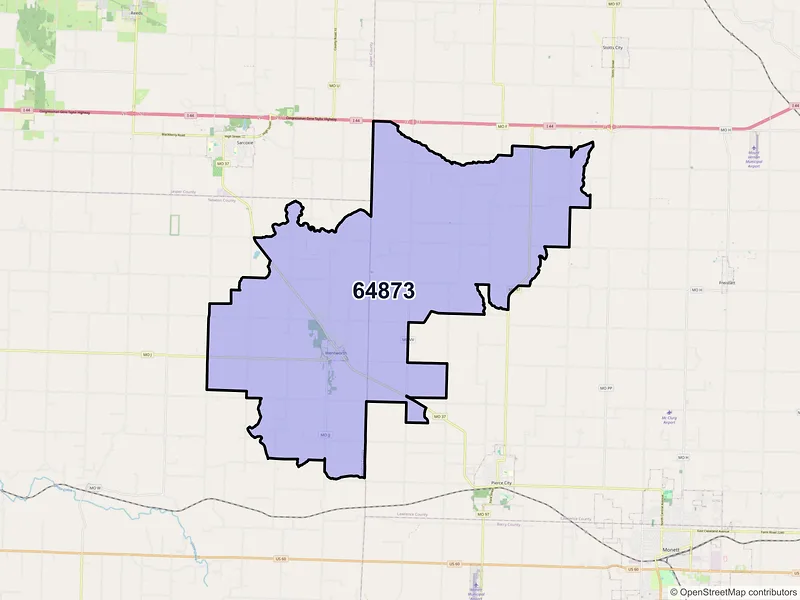 Map of ZIP Code 64873 — Wentworth, MO